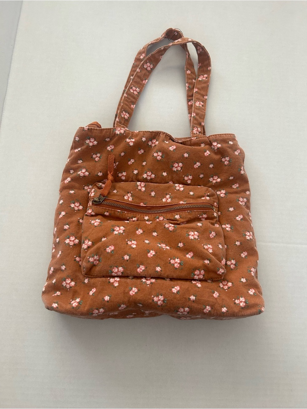 art class Rust Floral Quilted Tote with Pink Blossoms (A2)